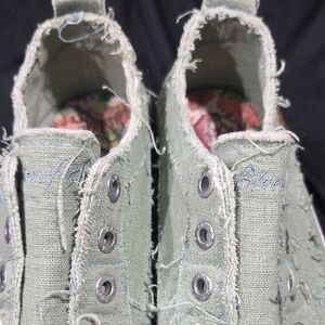 Green Frayed Canvas Sneakers